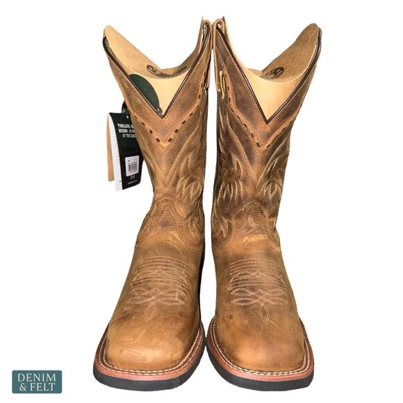 NEW Laredo Kane‎ Cowboy Boots Tan Distressed Leather Square Toe Western Rugged main image 11